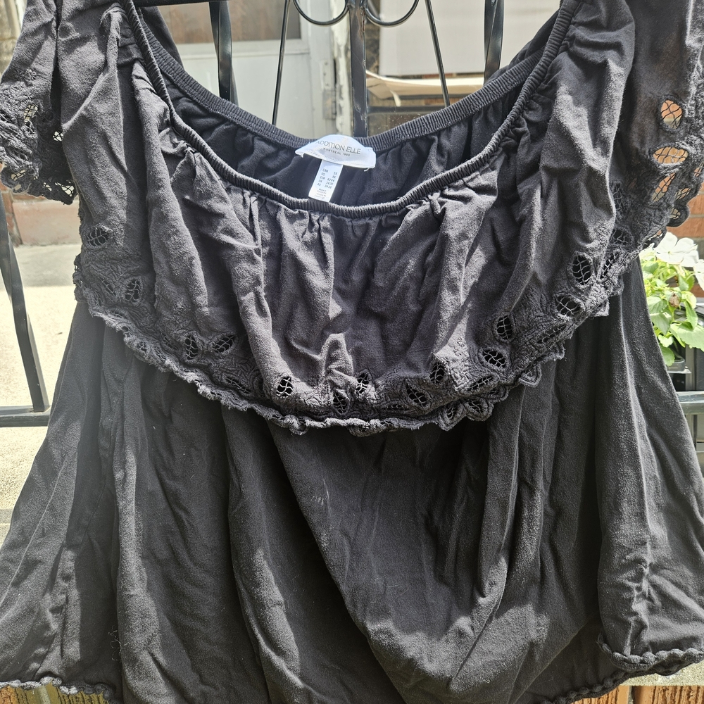 Black Ruffled Off Shoulder Top - Picture 2 of 4